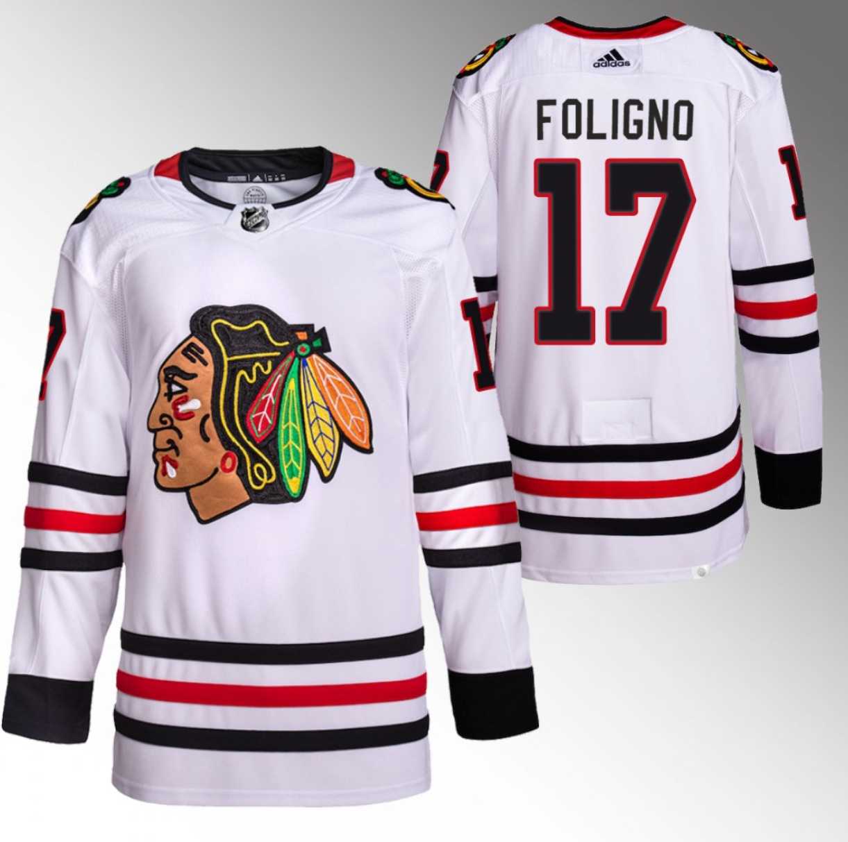 Men%27s Chicago Blackhawks #17 Nick Foligno White Stitched Hockey Jersey